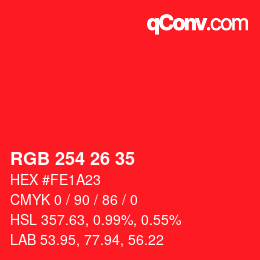 Color code: RGB 254 26 35 | qconv.com