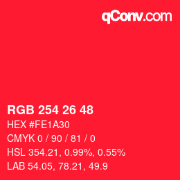 Color code: RGB 254 26 48 | qconv.com