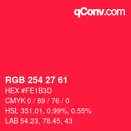 颜色代码: RGB 254 27 61 | qconv.com
