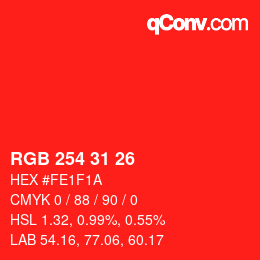 Color code: RGB 254 31 26 | qconv.com
