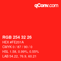 Color code: RGB 254 32 26 | qconv.com