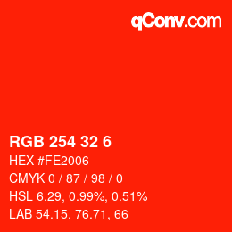 Color code: RGB 254 32 6 | qconv.com