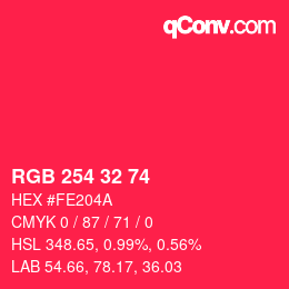 カラーコード: RGB 254 32 74 | qconv.com