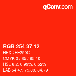 Color code: RGB 254 37 12 | qconv.com