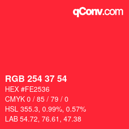 Color code: RGB 254 37 54 | qconv.com