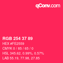 Color code: RGB 254 37 89 | qconv.com