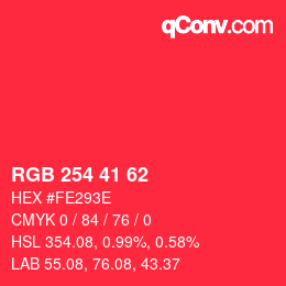 カラーコード: RGB 254 41 62 | qconv.com