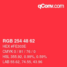 颜色代码: RGB 254 48 62 | qconv.com