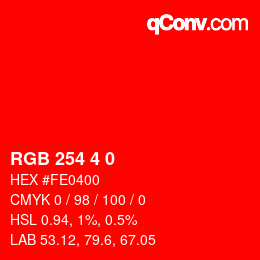 Color code: RGB 254 4 0 | qconv.com