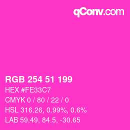 颜色代码: RGB 254 51 199 | qconv.com