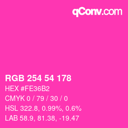 Color code: RGB 254 54 178 | qconv.com