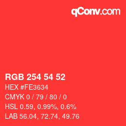 Color code: RGB 254 54 52 | qconv.com