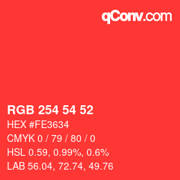 Color code: RGB 254 54 52 | qconv.com