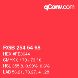Color code: RGB 254 54 68 | qconv.com