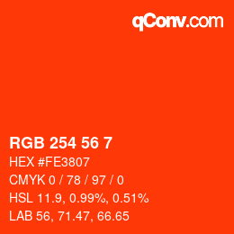 カラーコード: RGB 254 56 7 | qconv.com