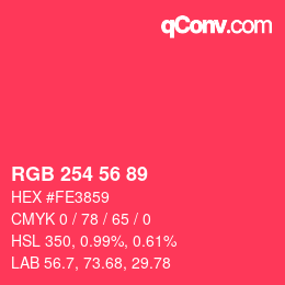 颜色代码: RGB 254 56 89 | qconv.com