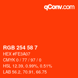 Color code: RGB 254 58 7 | qconv.com