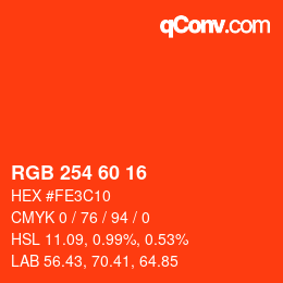 カラーコード: RGB 254 60 16 | qconv.com