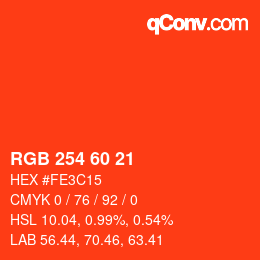 カラーコード: RGB 254 60 21 | qconv.com