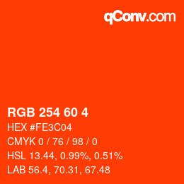 カラーコード: RGB 254 60 4 | qconv.com