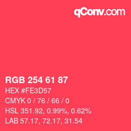 Color code: RGB 254 61 87 | qconv.com