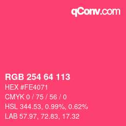 Color code: RGB 254 64 113 | qconv.com