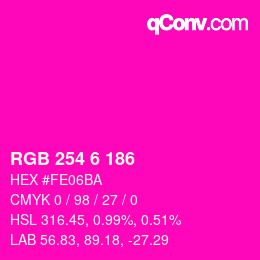 Color code: RGB 254 6 186 | qconv.com