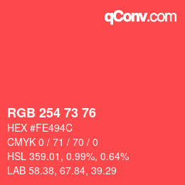 カラーコード: RGB 254 73 76 | qconv.com