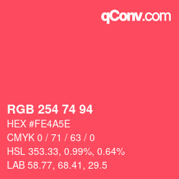 Color code: RGB 254 74 94 | qconv.com