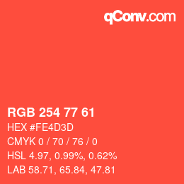カラーコード: RGB 254 77 61 | qconv.com