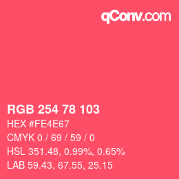 Color code: RGB 254 78 103 | qconv.com