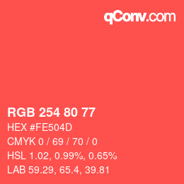 颜色代码: RGB 254 80 77 | qconv.com