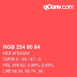 颜色代码: RGB 254 80 84 | qconv.com