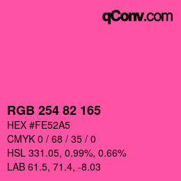 Color code: RGB 254 82 165 | qconv.com