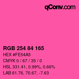 Farbcode: RGB 254 84 165 | qconv.com