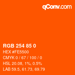 Color code: RGB 254 85 0 | qconv.com