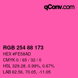 Color code: RGB 254 88 173 | qconv.com