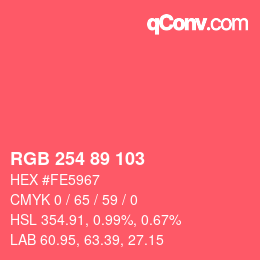 Color code: RGB 254 89 103 | qconv.com