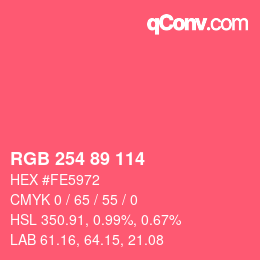 Color code: RGB 254 89 114 | qconv.com