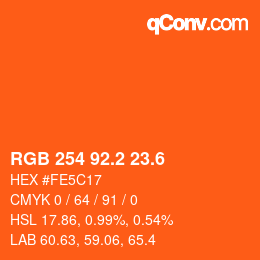 カラーコード: RGB 254 92.2 23.6 | qconv.com