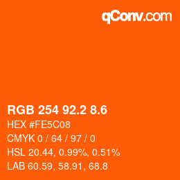 カラーコード: RGB 254 92.2 8.6 | qconv.com