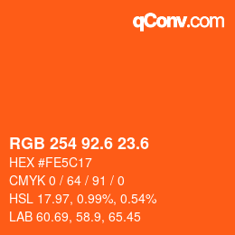 カラーコード: RGB 254 92.6 23.6 | qconv.com