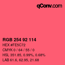 颜色代码: RGB 254 92 114 | qconv.com