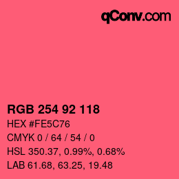 カラーコード: RGB 254 92 118 | qconv.com