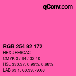 カラーコード: RGB 254 92 172 | qconv.com