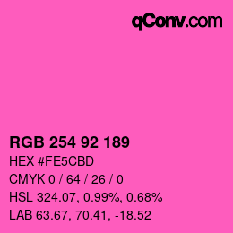 カラーコード: RGB 254 92 189 | qconv.com