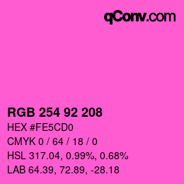 カラーコード: RGB 254 92 208 | qconv.com