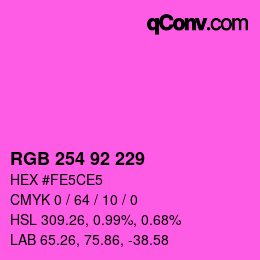 カラーコード: RGB 254 92 229 | qconv.com