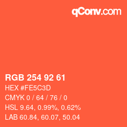Color code: RGB 254 92 61 | qconv.com