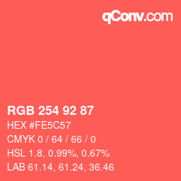 カラーコード: RGB 254 92 87 | qconv.com